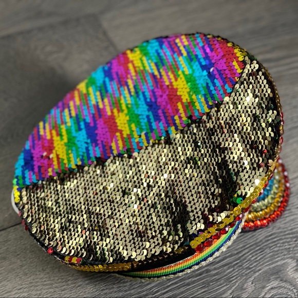 RAINBOW PRIDE SEQUIN CAPTAIN HAT - NWT! - Picture 8 of 15